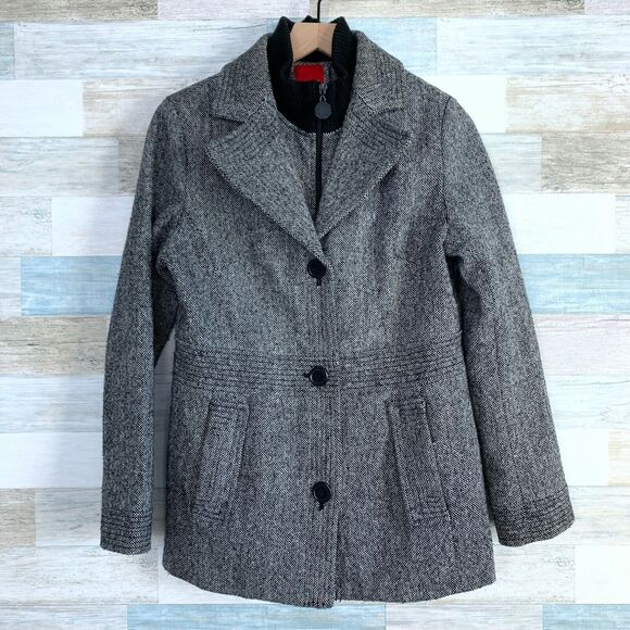 Esprit Wool Blend Tweed Peacoat Gray Button Zipper Front Lined Womens Medium - Picture 1 of 7